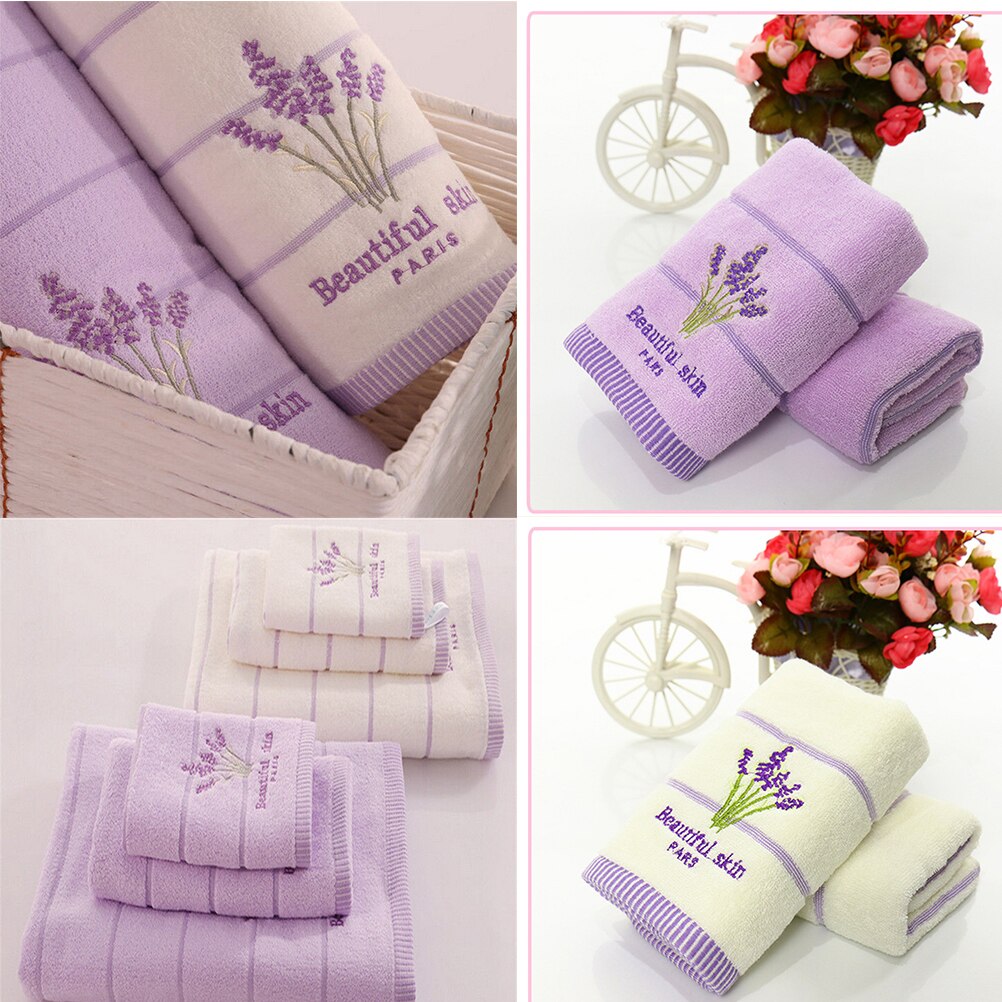 1Pc Borduren Handdoeken Mooie Huid Parijs Lavendel Bloemen Katoen Stof Geurige Geur Basten Handdoeken 34*74 Cm