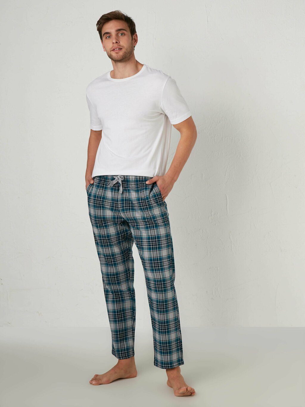 Pyjama Bodem Voor Mannen Geometrische Elastische Zachte Alle Seizoen Broek Thuis Pak Мужская Одежда Для Сна Katoen S M L Xl Pyjama