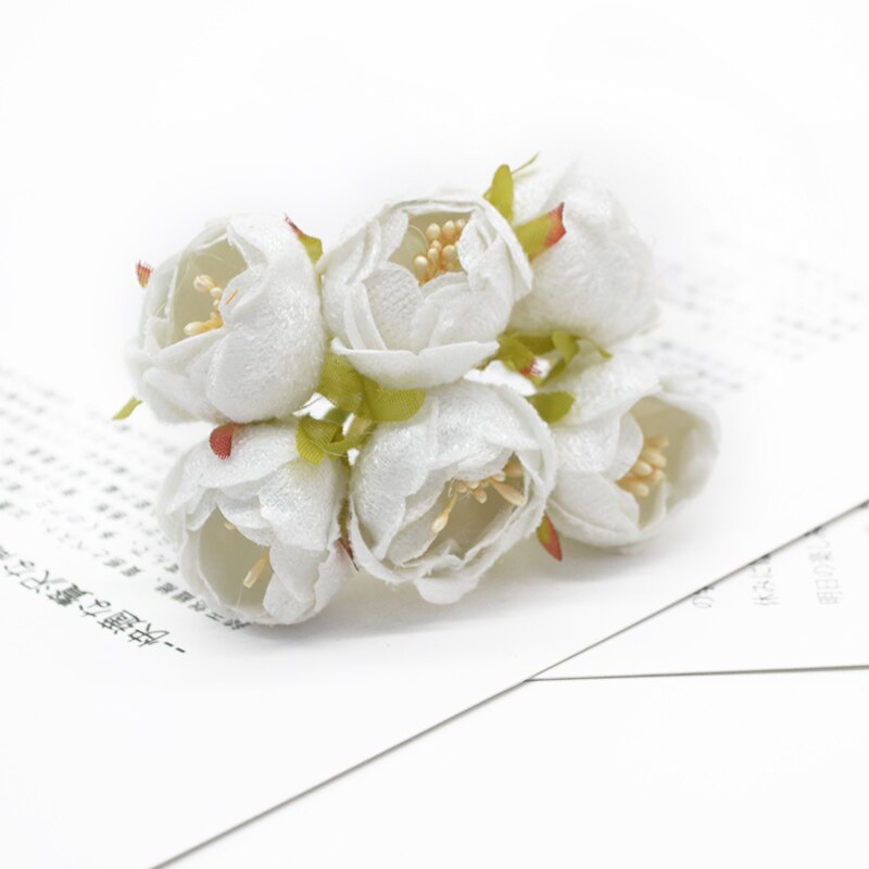 6 piezas de flores artificiales rosas de té flores decorativas para boda coronas adornos navideños para el hogar diy Caja de estampa: I