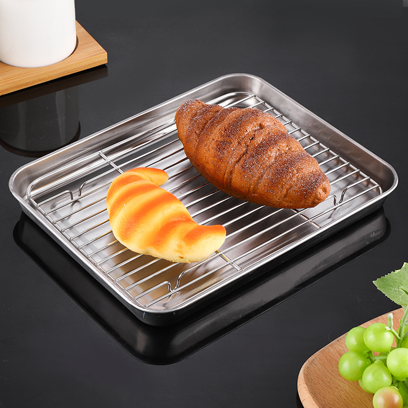 Bandeja de acero inoxidable para hornear, juego de rejilla de refrigeración, marco de distribución de secado, bandeja de barbacoa para pastel de frutas, bandeja de horno multiusos de cocina