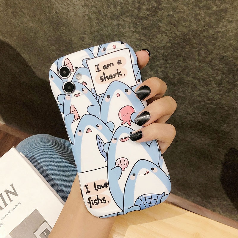Koko näytön shark puhelinkuoret huawei  p30 p40 mate 30 pro iphone 7 8 plus xr  xs 11 pro max iskunkestävä pehmeä takakansi