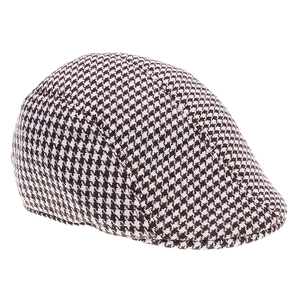 3pcs Children Kids Peaked Golf Hats Cotton Hound Tooth Beret Cap Newsboy Flat Hat Outdoor Accs Brown & White & Grey