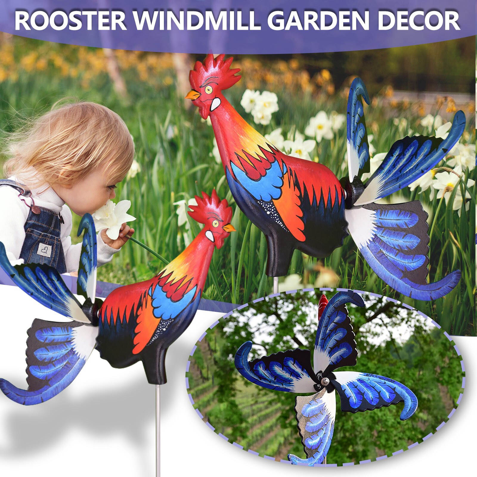 Swirl Rooster Windmill Garden Courtyard Outdoor Lawn Garden Decoration Move With The Wind Repel Pests Adornment Kawaii