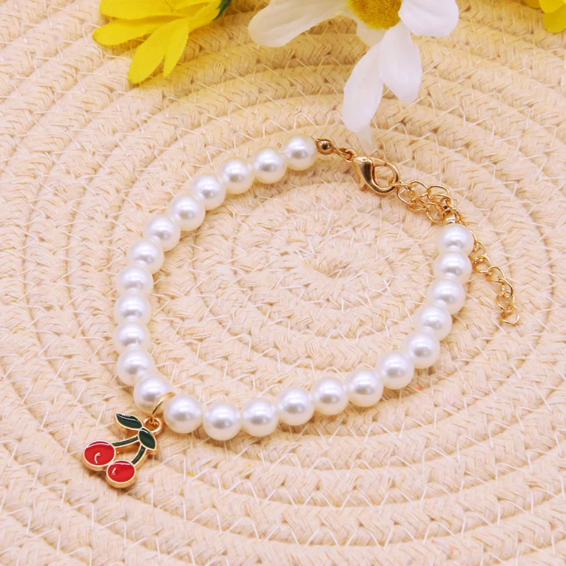 Collar de perlas de lujo para mascotas, colgante para gato y perro, suministros para mascotas, Collar de cristal de amor, Collar para gatito: SCARLET