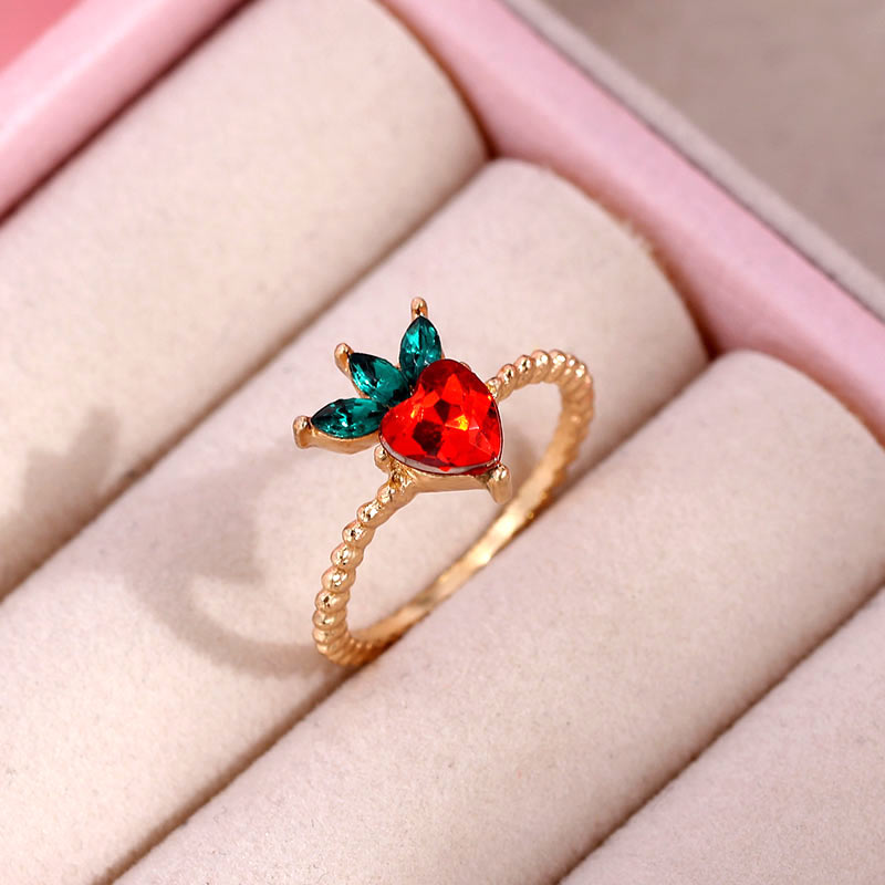 Shiny Crystal Fruit Vlinder Ringen Voor Vrouwen Meisjes Multicolor Cherry Aardbei Druif Ring Sieraden: 006405RD