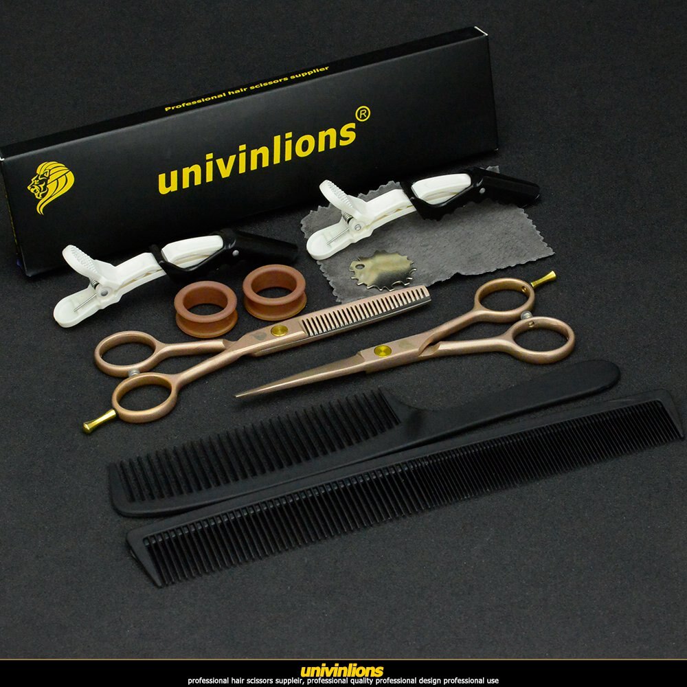 univinlions 5.5" rose gold hairdresser scissors barber hairdressing scissors haircut shears thinning hair golden scissors razor: set paper box