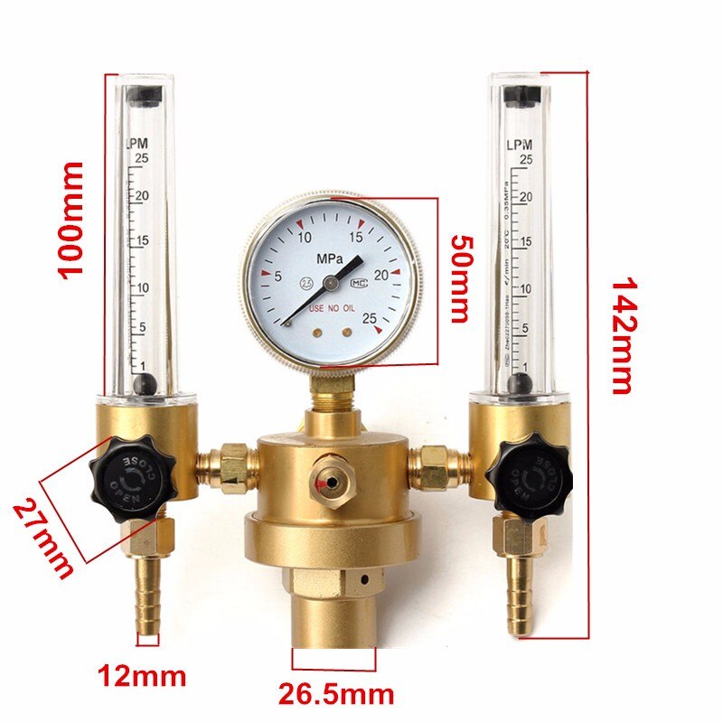 Argon CO2 Gauge Druk Regulator Mig Tig Flow Meter Regelklep Lassen Gas Dubbele Buis Bubble Teller Aquarium Flowmeter