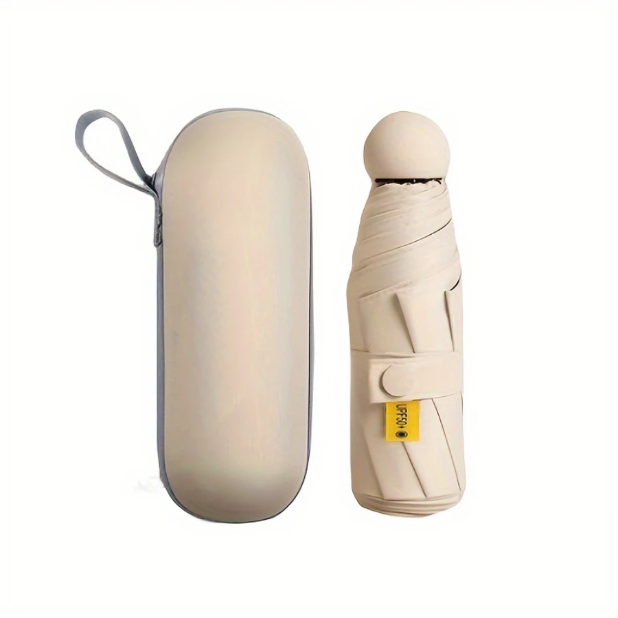 Mini paraguas Anti-Uv para días soleados y lluviosos, portátil con revestimiento Uv y sombrilla de playa de 6 costillas reforzadas, 1 ud.: Beige