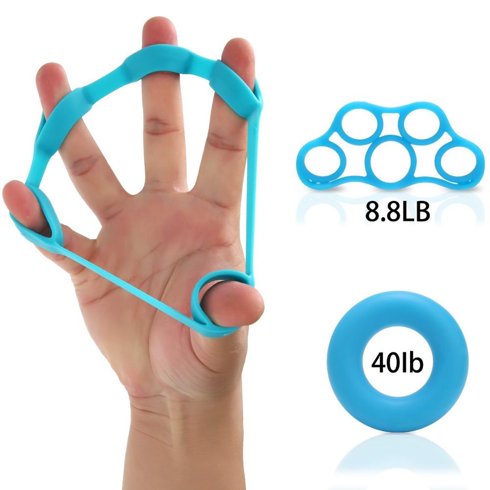 3 niveauer finger modstand bånd gummi elastik bånd håndgreb ring expander træning stretch træning fitness udstyr: Blå