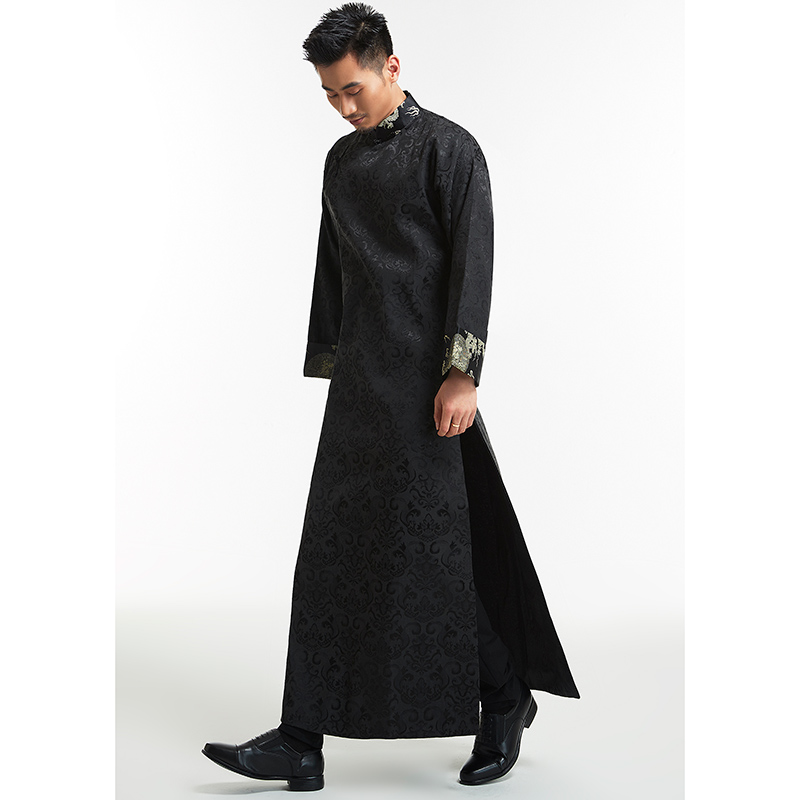 Bata de boda china, traje tradicional chino de padrino de boda, traje Tang, chaqueta de dragón Phoenix para hombre: Black / XXL