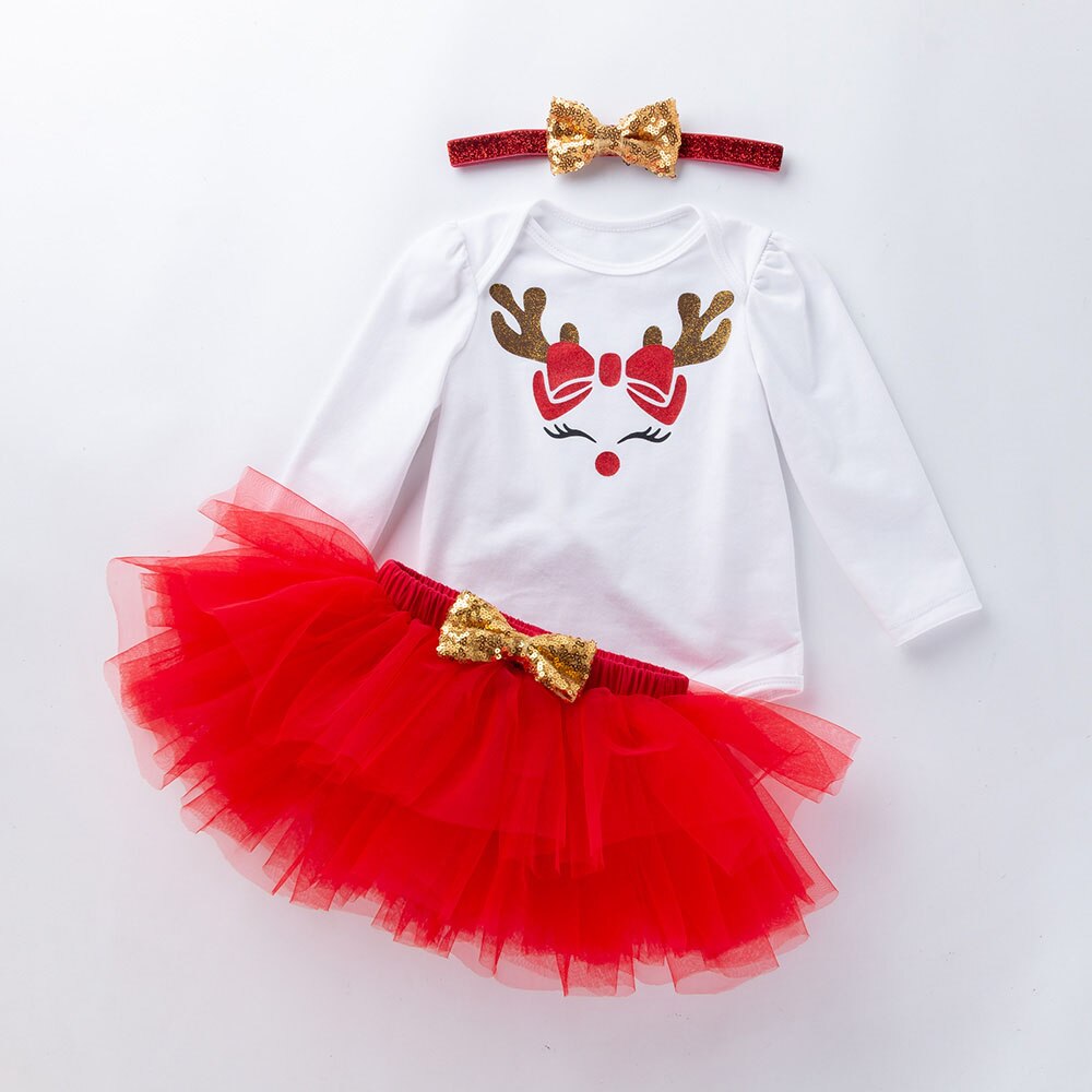 Meisje Kerst Rok Elanden Lange Mouw Meisje Rok Baby Meisje Kostuum Mooie Rode Princess Kleding Baby Tutu: GBO042 / 6m