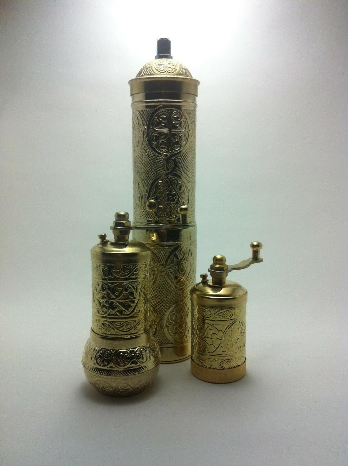 Molinillo de pimienta turca, café y especias, juego de 3 piezas, 8.6 pulgadas , 22cm manos
