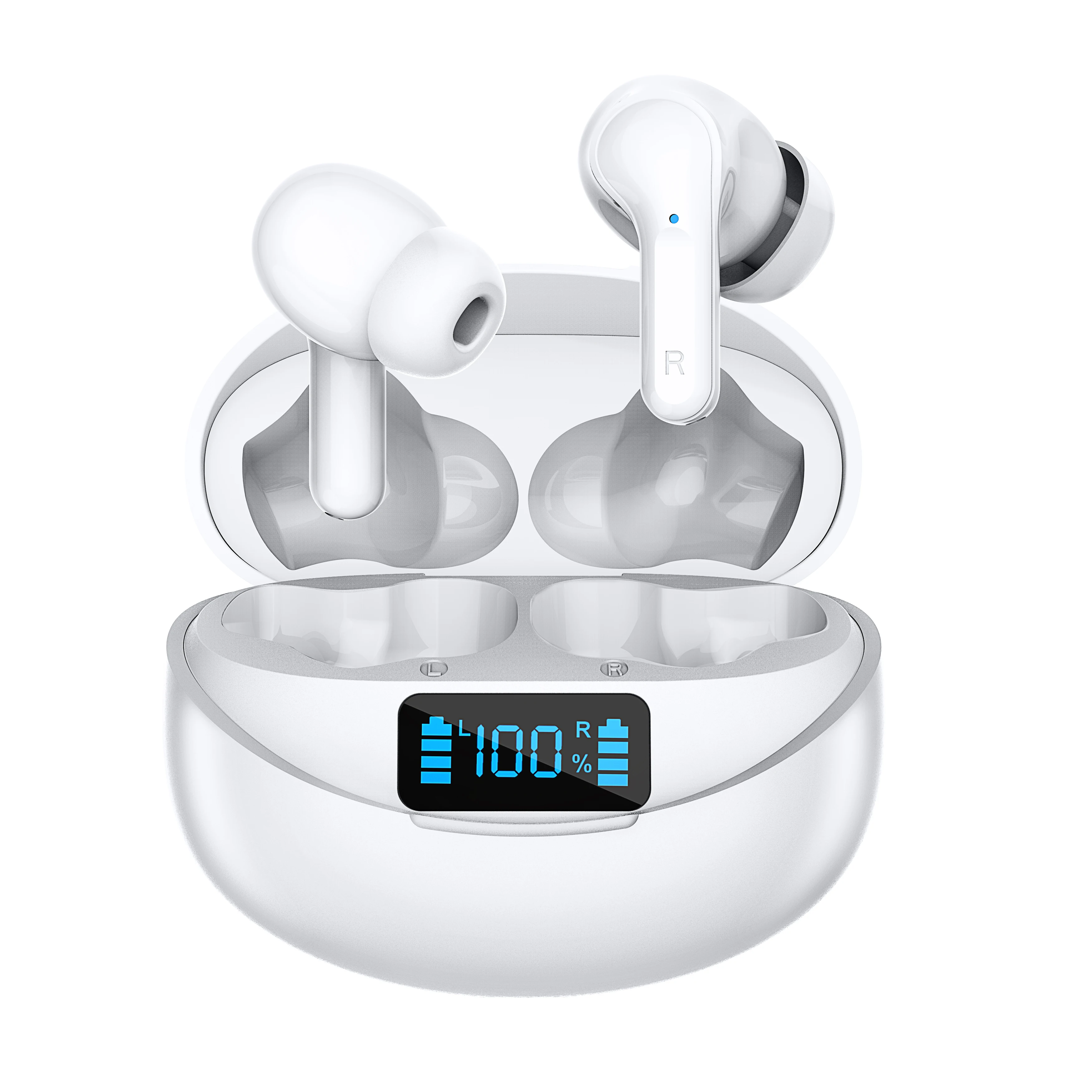 I17 TWS Bluetooth 5.3 Headphones - Wireless Earbuds W/Digital Display Extra Eartips Sport Fit HD Sound 30H Playtime Airpods: WHITE