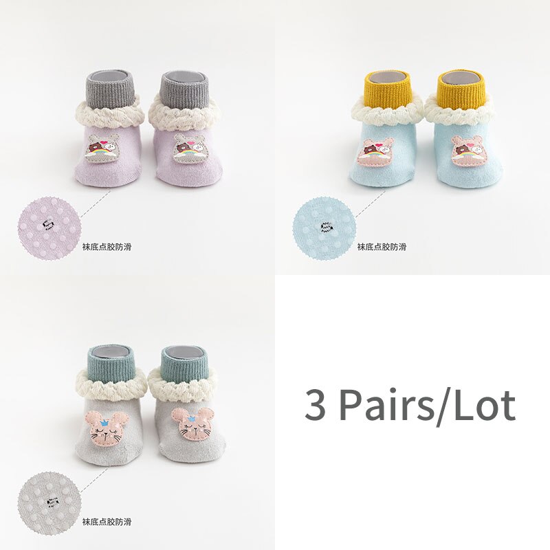 3 paia/lotto del bambino Antisdrucciolevoli Calzini E Calzettoni per bambino Appena nato per bambini neonati di Inverno del velluto addensare non scivolare lungo Calzini e Calzettoni caldo della ragazza del Ragazzo: Color2 / M 9-24month