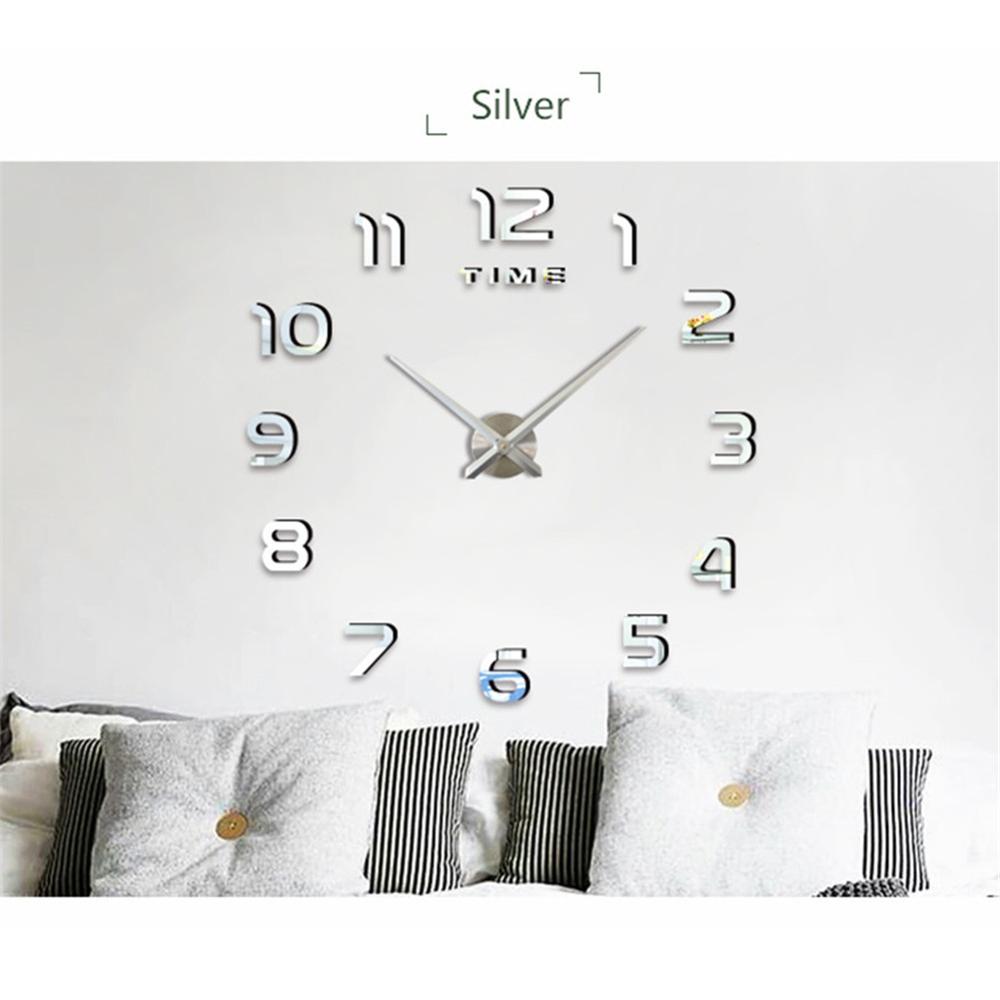 Vangold Frameless DIY Wall Clock, 3D Mirror Wall Clock Large Mute Wall Stickers for Living Room Bedroom Home Decorations: silver
