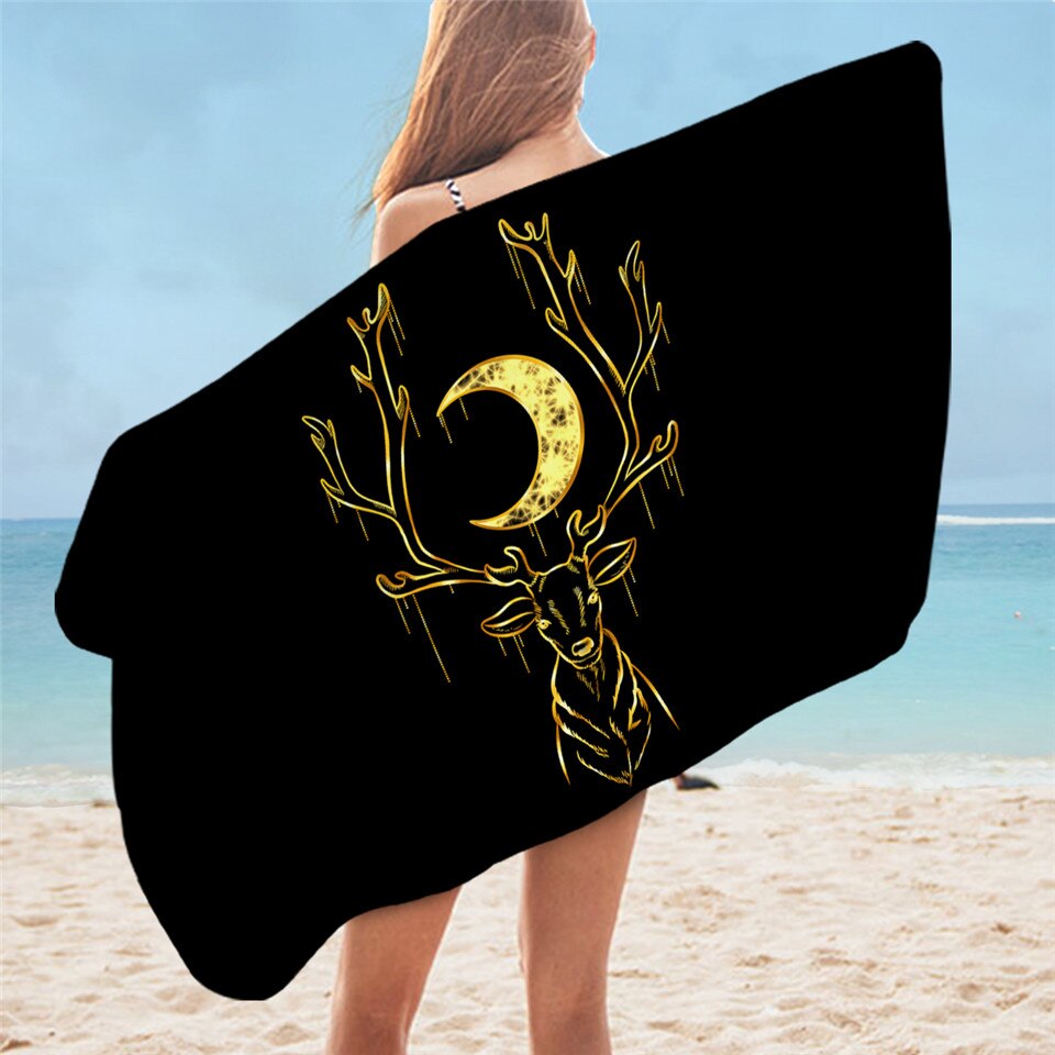 Deer by Taemin Ankh-Toalla de baño para niños, toalla de playa de microfibra de lujo, tapete de Picnic dorado negro 75x150, manta de verano de Animal Moon: Ankh