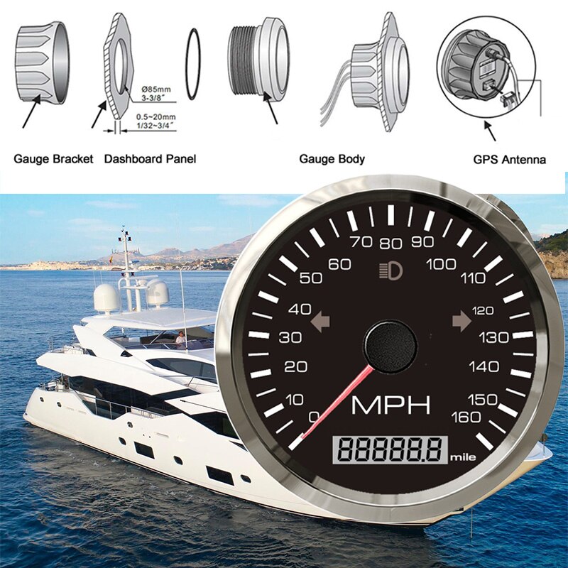 85mm Boat GPS Speedometer 0-160MPH With Turning Light For Marine Car Motorcycle