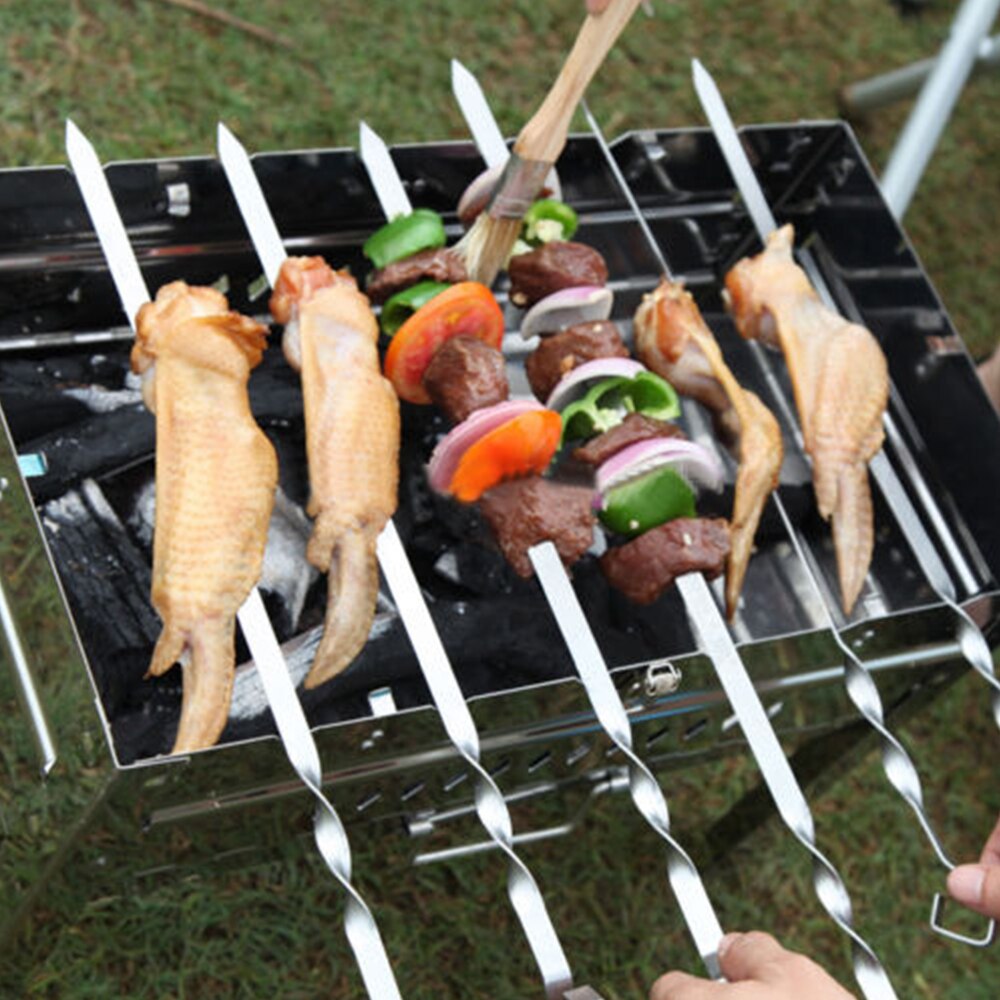 10Stck Edelstahl Grill Nadel BBQ Grill Flache Spieße BBQ Nadel Anti-Schleudern Griff Grill Zeichen dauerhaft Werkzeug 37x 0,5 CM