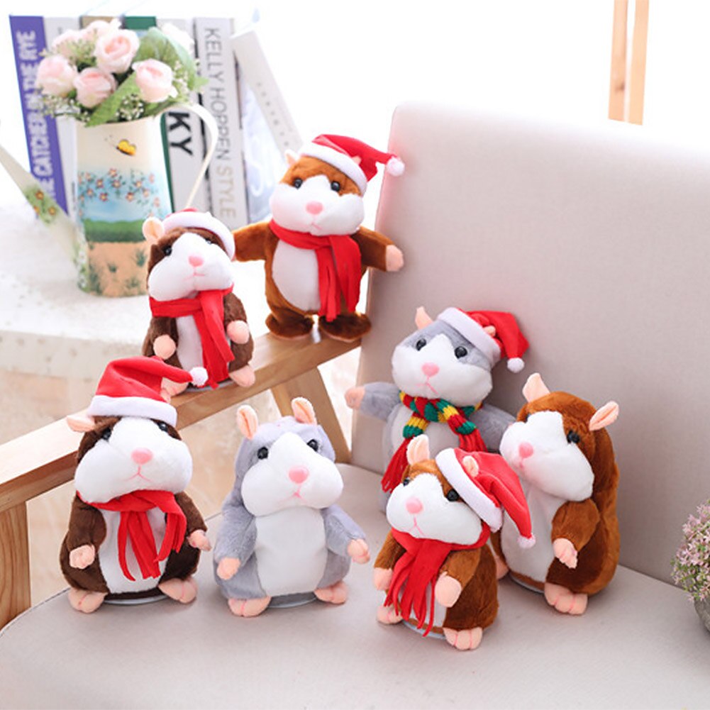 Plush Hamster Toy Christmas Recording Electric Hamster Talking Speaking Walking Mouse Toys Learn To Talk Kids Fun