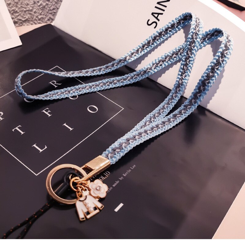 Telefoon Ketting Koord Braid Chain Polsband Doek Bloem Voor Iphone 12 Mini 11 Pro Max Xs Voor Huawei Xiaomi vivo Samsung Honor: sky blue