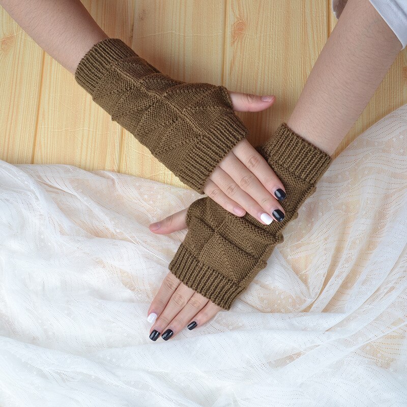 Strikket hæklet lange fingerløse vanter ensfarvet kvinder vinterhandsker håndled arm hånd varmere uld strikning arm handsker