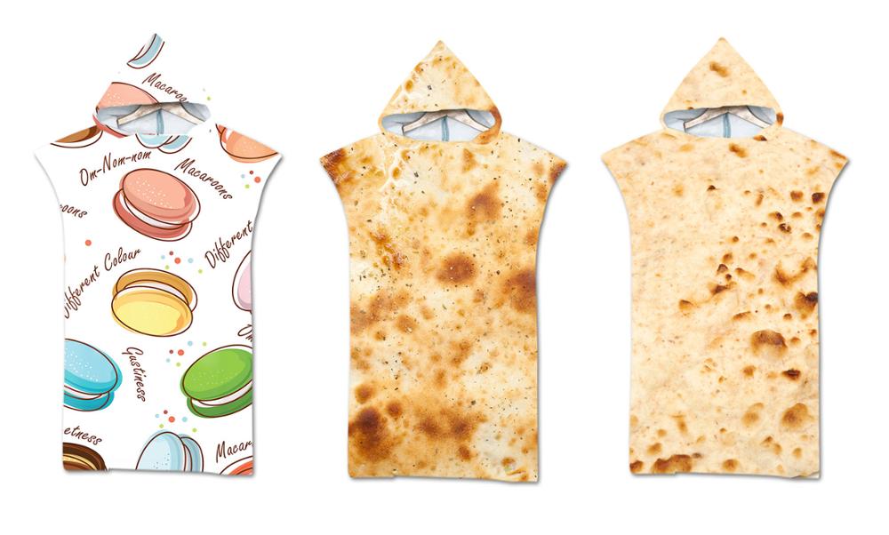 Nyhed sjov mexicansk burrito taco makron print stor hætte spa sauna surf svømme bad strand poncho håndklæde