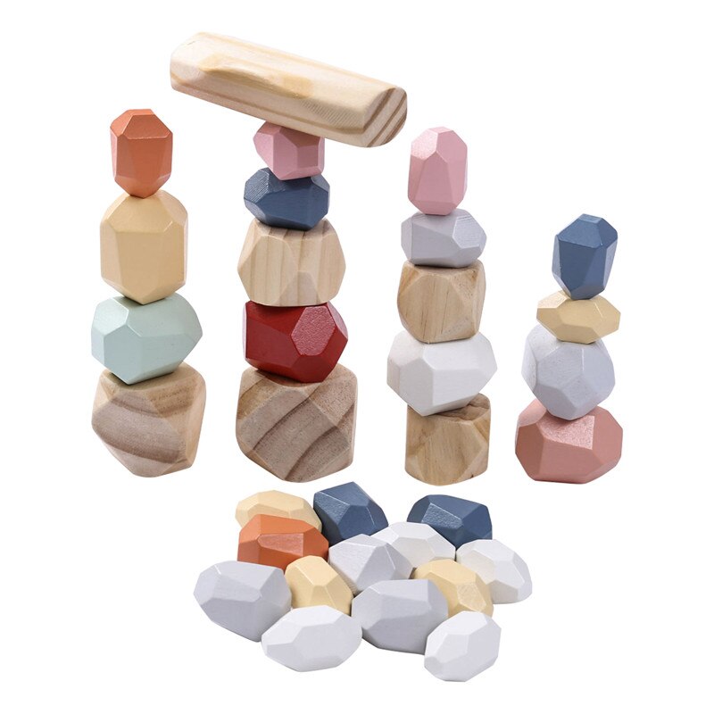 Toddler Kid Baby Stacking Toys Colored Stones Wooden Building Block Puzzle Early Education Tools Decoration