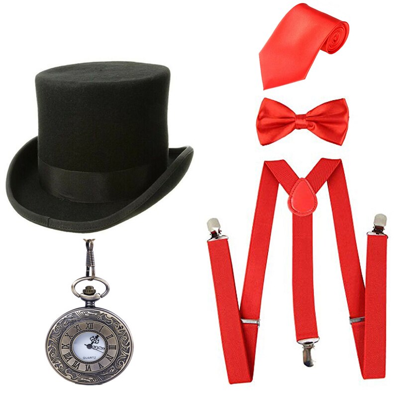 1920s herre store gatsby tilbehør sæt brølende 20s 30s retro gangster kostume lommeur armbånd slips: Burgunder