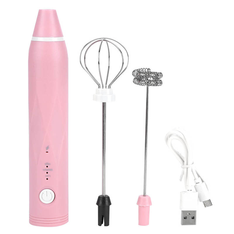 Small Electric Whisk Handheld Foamer for Coffee Latte Chocolate Charging 3 Stirring Rate Milk Frother Mixer Kitchen Supplies: Pink 2