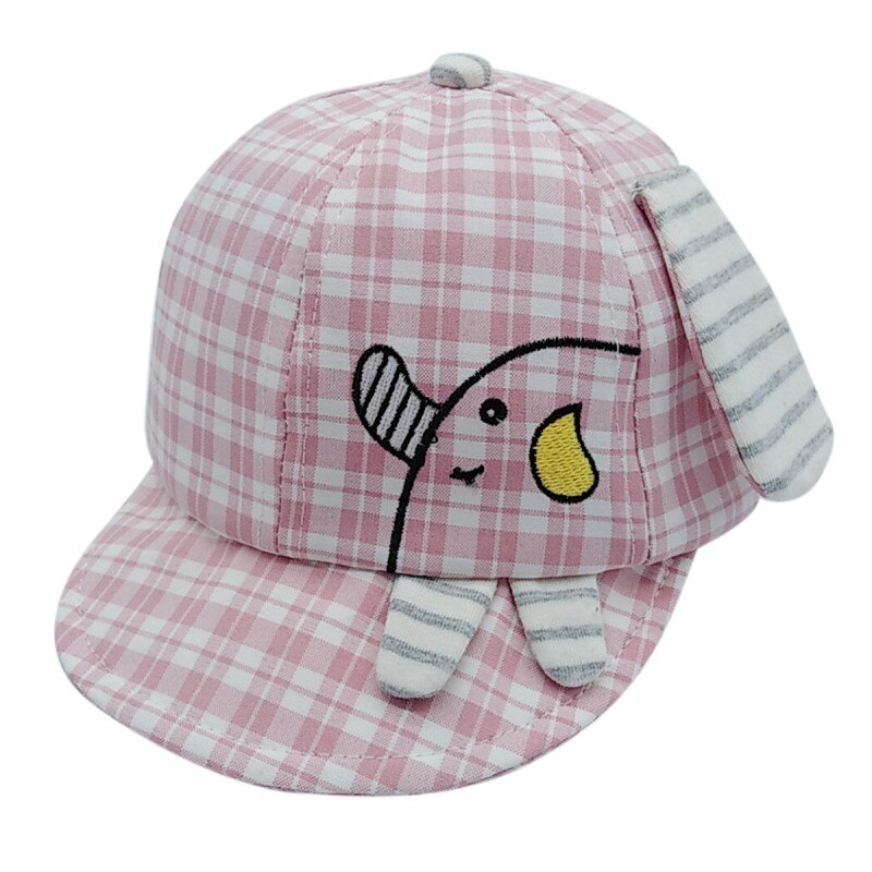 Toddler Fastener Tape Adjustable Ball Hat Baby Boys Girls Baseball Cap Cotton Breathable Plaid Cartoon Print Hats 4Colors