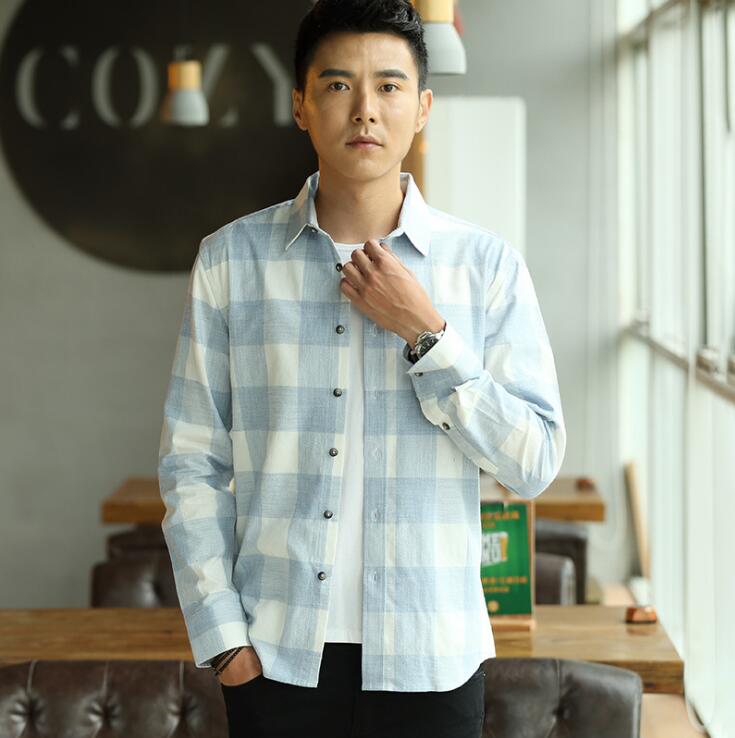 Japanska 100%  bomull herr oxford fritidsskjortor våren långärmad slim fit rutig klänning skjorta herr: Ljusblå / Xxl asian 180cm 82kg