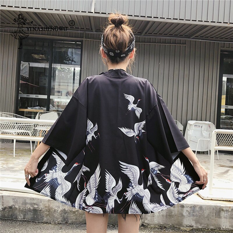 Kimono Yukata Women Harakuju Vintage Cartoon Print Kimono Cardigan Sunscreen Outerwear Travel Thin Asia Cosplay Costume