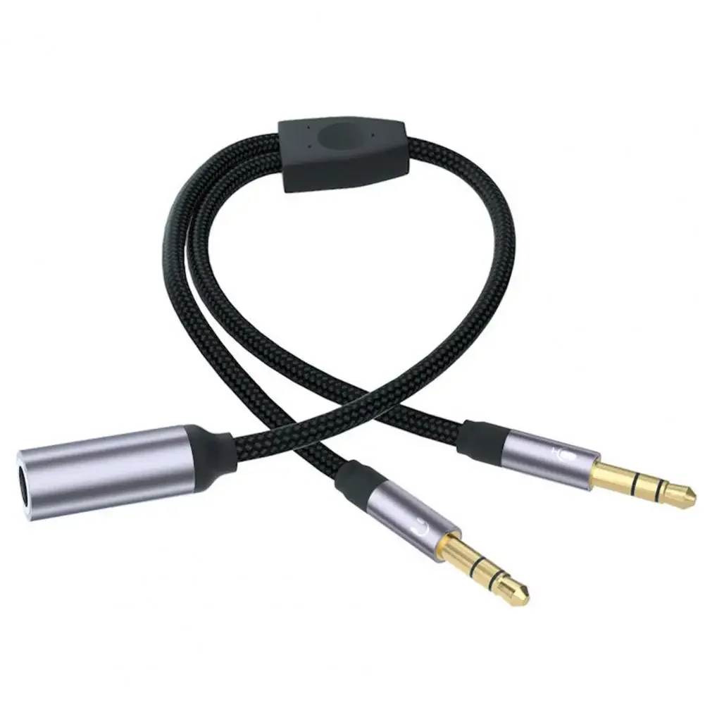 Rozdzielacz słuchawek 2 w 1, pleciony nylon, podwójny męski mikrofon 3,5 mm, kabel przejściowy audio na żeński 3,5 mm, akcesoria komputerowe: green