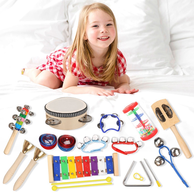 ABGZ-Musical Instruments For Toddler – 11 Types 14Pcs Wooden Xylophone Tambourine Set For Kids Preschool Educational, Early L