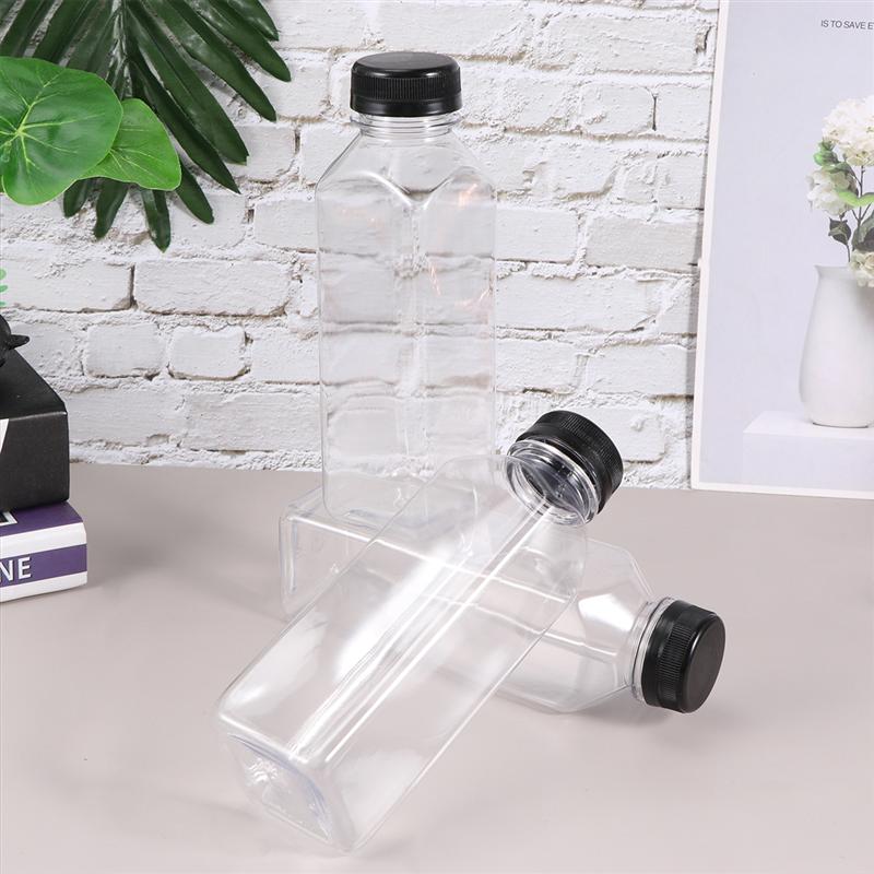 10Pcs 400Ml Transparante Lege Storage Containers Wegwerp Huisdier Flessen Met Deksels Voor Drank Fles Jar (Zwart caps)