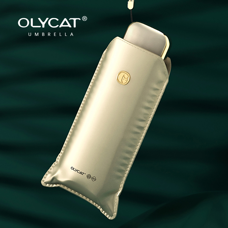 OLYCAT Goldene Flache Mini Regenschirm UV Schutz Tragbare Tasche Fünf Falten Sonnenschirm Frauen Titan Gold Beschichtung UPF50 +