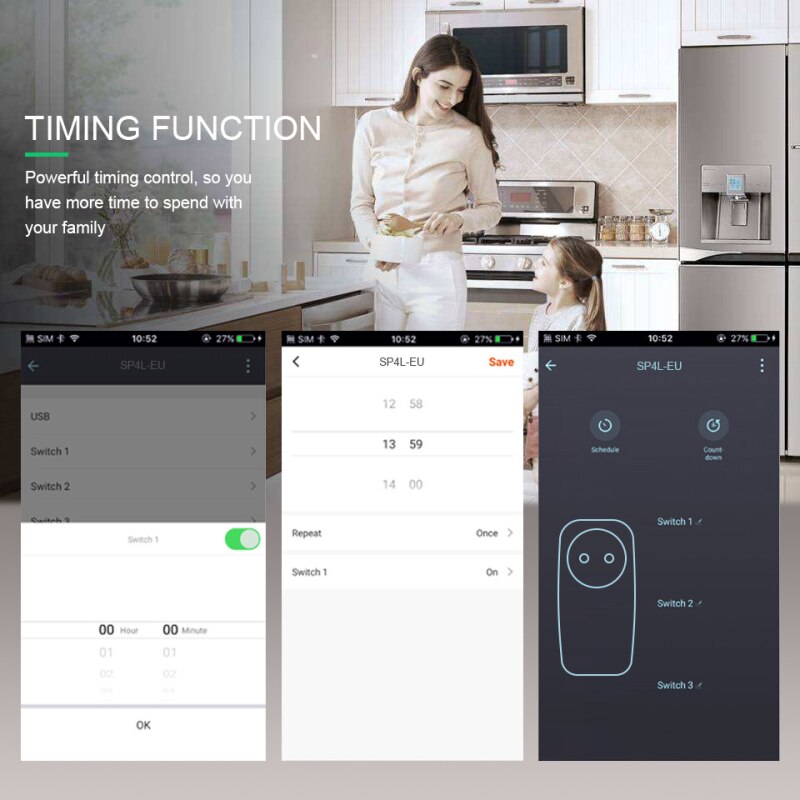 Broadlink-Smarthome SP4L de 16A con enchufe europeo, enchufe con WiFi, Control por aplicación de luz nocturna, temporizador portátil en cualquier lugar con Alexa de Google Home