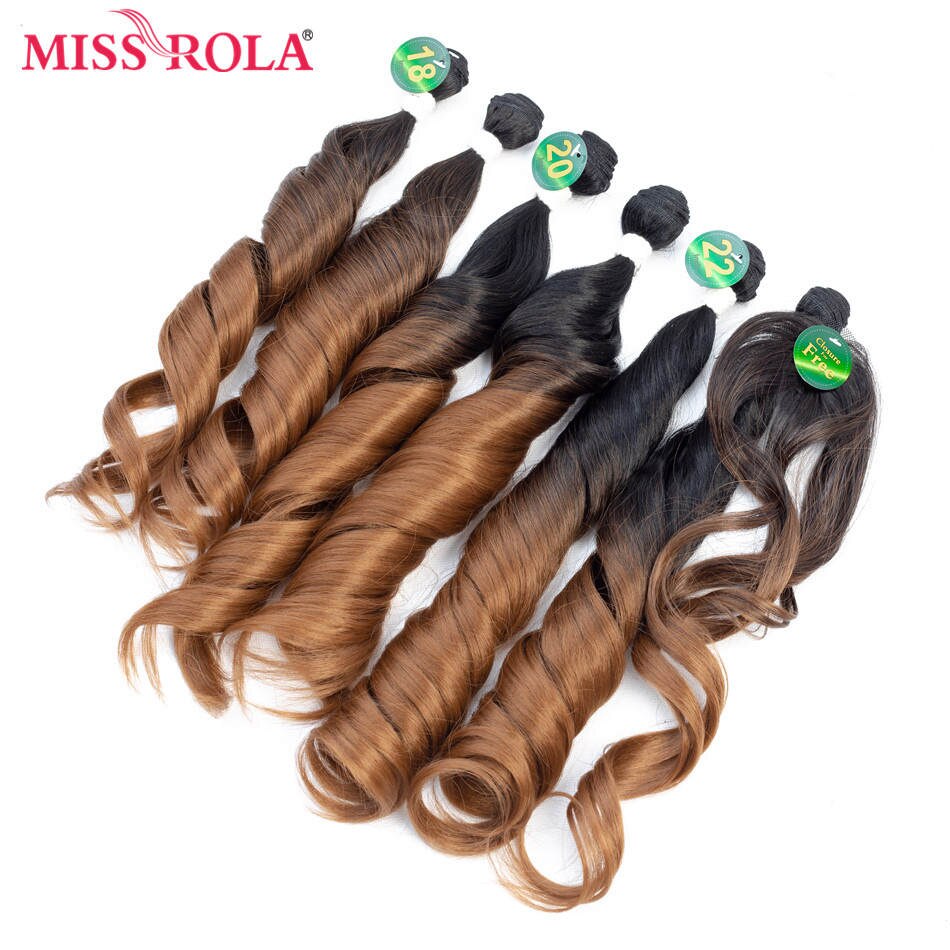 Miss Rola – Extensions capillaires synthétiques ondulées ombrées, 6 pièces par paquet, tissage sans fermeture, T1B/27 18-22 pouces: T1B / 30
