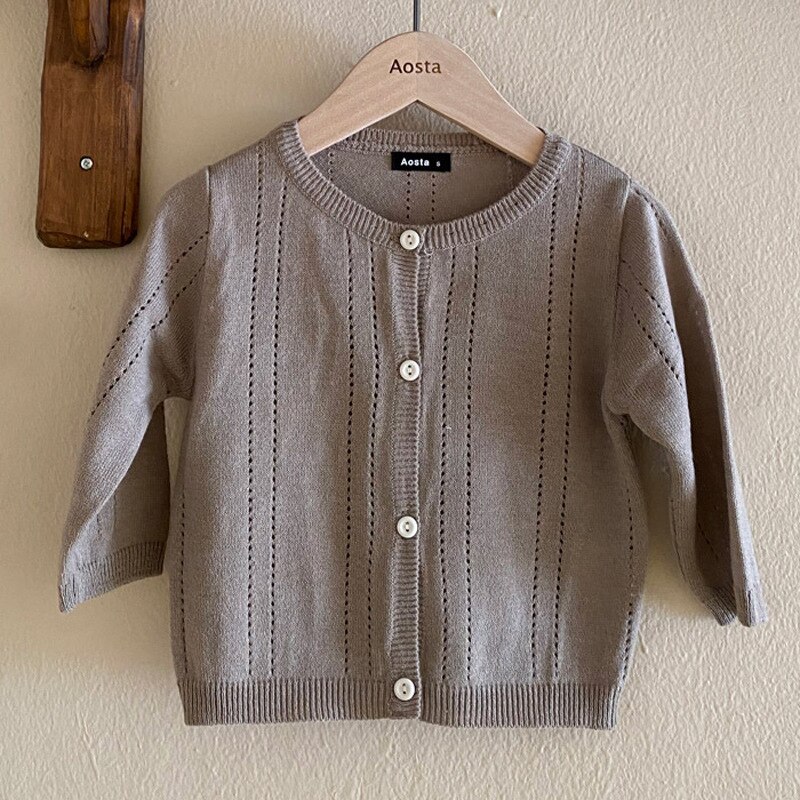 Peuter Baby Jongen Meisje Katoenen Vest Lange Mouwen Kinderkleding Lente Kid Gebreide Mesh Holle Dunne Jas