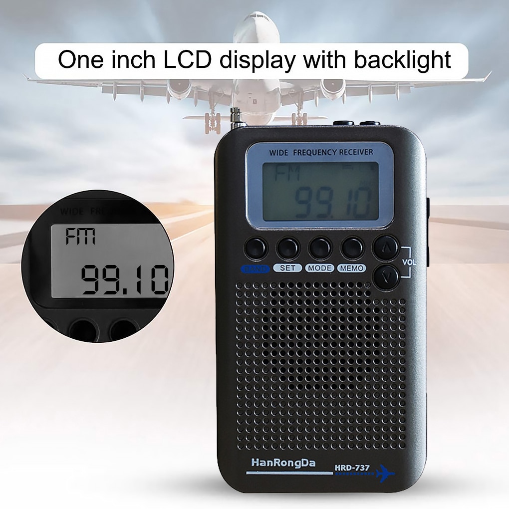Portable Radio Aircraft Band Receiver FM/AM/SW/ CB/Air/VHF Radio World Band With Rechargeable LCD Display Alarm Clock