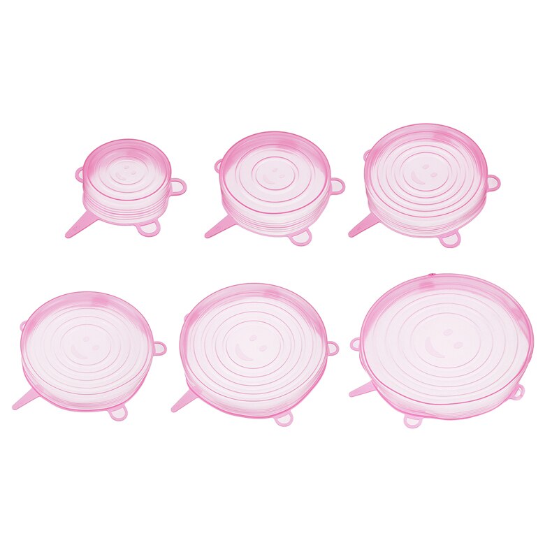 6pc universal silicon stretch lids Reusable lid Silicone food wrap bowl pot lid pan cooking Kitchen Cook Stopper Silicone Cover: Pink