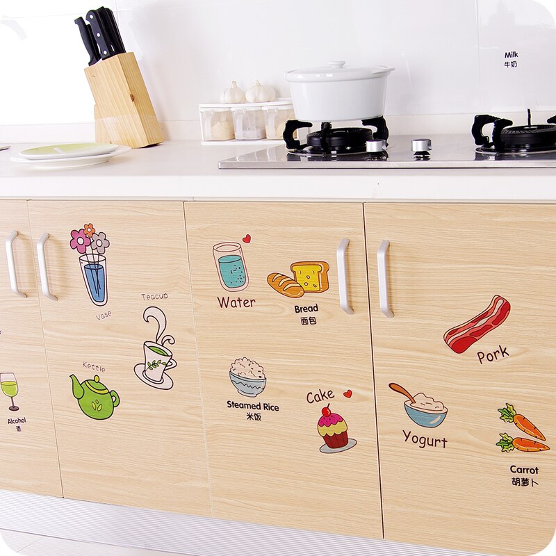 Cartoon Keuken Koelkast Deur Stickers Decoratieve Stickers Voedsel Fruit Verwijderbare Muursticker stickers Op De Muur