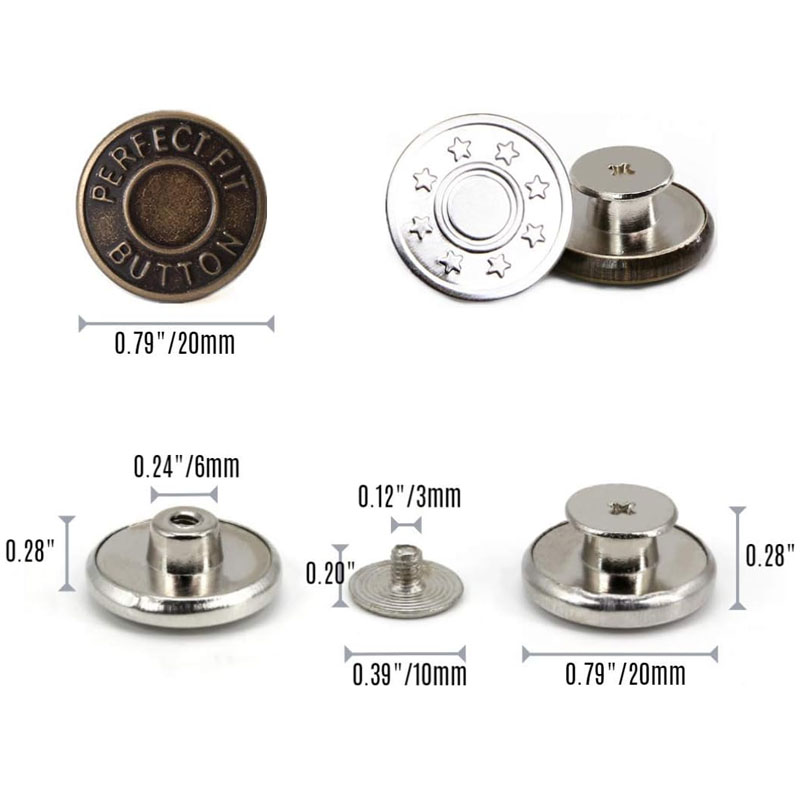 Botones de Metal para pantalones vaqueros, Kit de reparación de botones de tornillo sin costura, hebillas vaqueros extraíbles sin clavos, 17mm, 10 Uds.