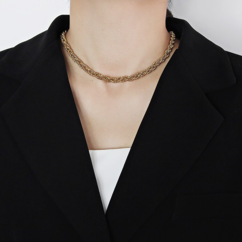 Trendy Box Collier Rvs Voor Mannen Gouden Kleur Touw Curb Link Choker Sieraden 2022
