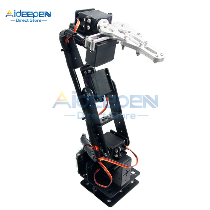 1 ensemble ROT3U 6DOF Aluminium manipulateur Robot bras mécanique robotique pince griffe jouets mécanique poignée manipulateur pour Arduino: Black