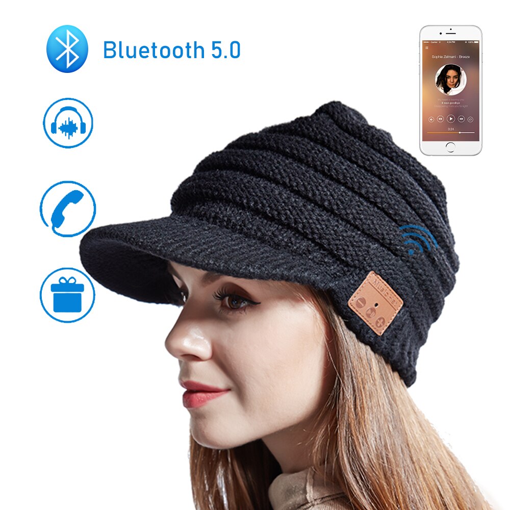 Bluetooth Beanie Hat Headphones with Mic - Winter Warm Wireless Music Earphones for Outdoor Sports Cycling Travel