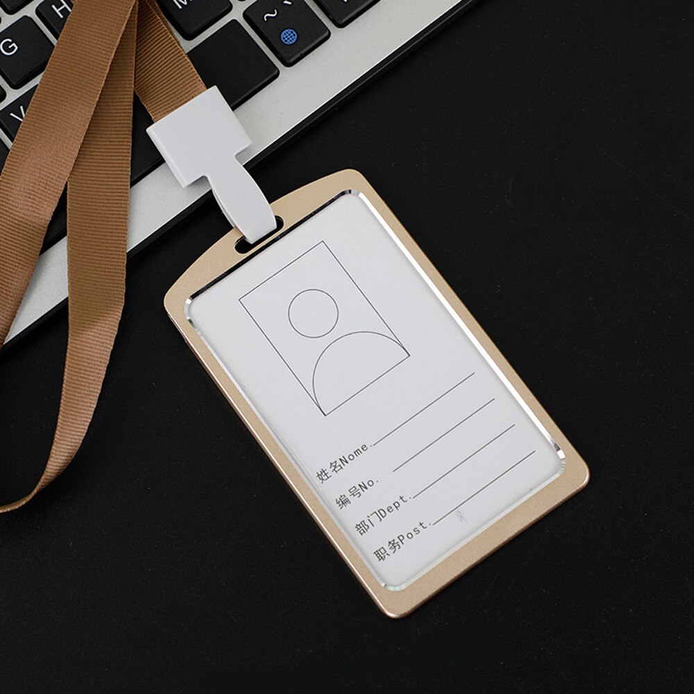 Aluminum Vertical Id Card Badge Holder Business Work Bus Card Case Cover Lanyard Office Tools Employee Information Card#p30