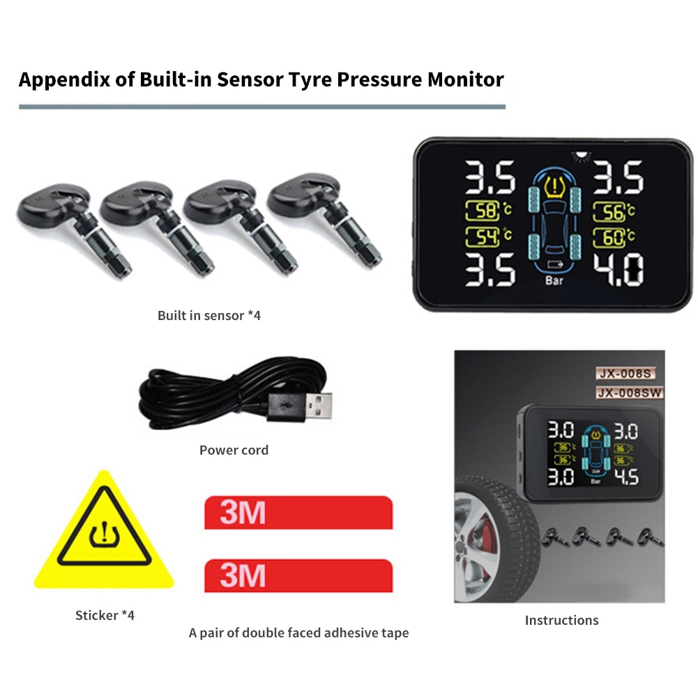 Car TPMS Tyre Pressure Monitoring System Solar Power Digital LCD Display Auto Security Alarm Systems Tyre Pressure With 4 Sensor