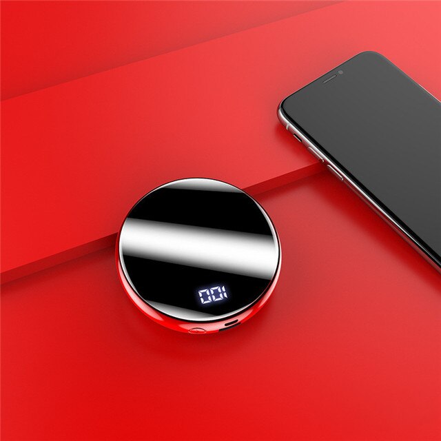 Mini Energie Bank 10000mAh Schnelle Ladung Energie Tragbare Mini Energie Bank Spiegel Bildschirm Digitale Disply Externe Batterie Ladegerät: rot