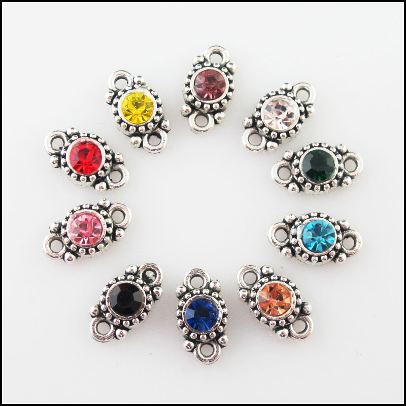 30 pièces cristal mélangé tibétain argent plaqué rond fleur charmes connecteurs 6.5x11.5mm